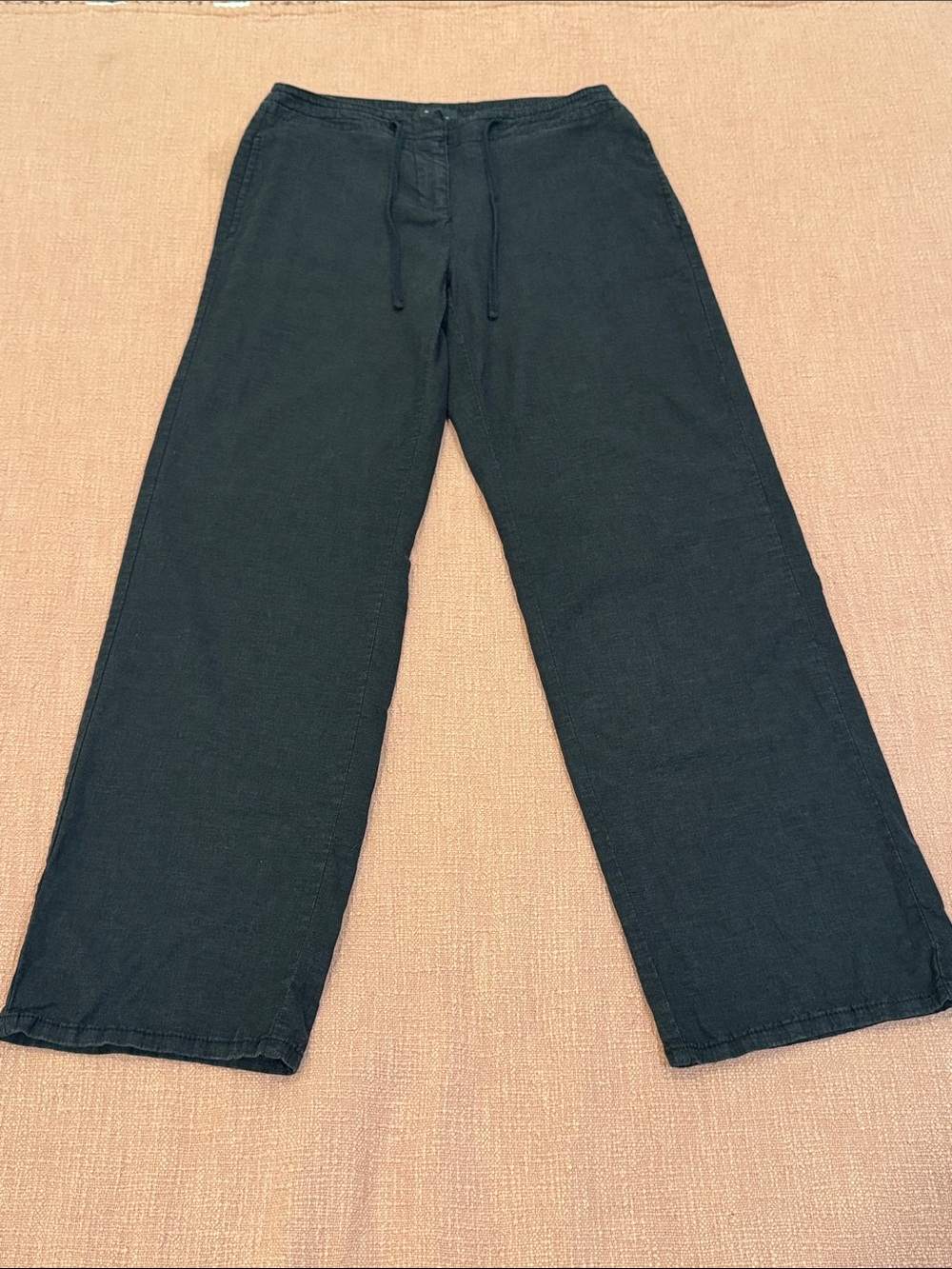 Linen blend W charcoal gray / black Wide-Leg Drawstring Trousers